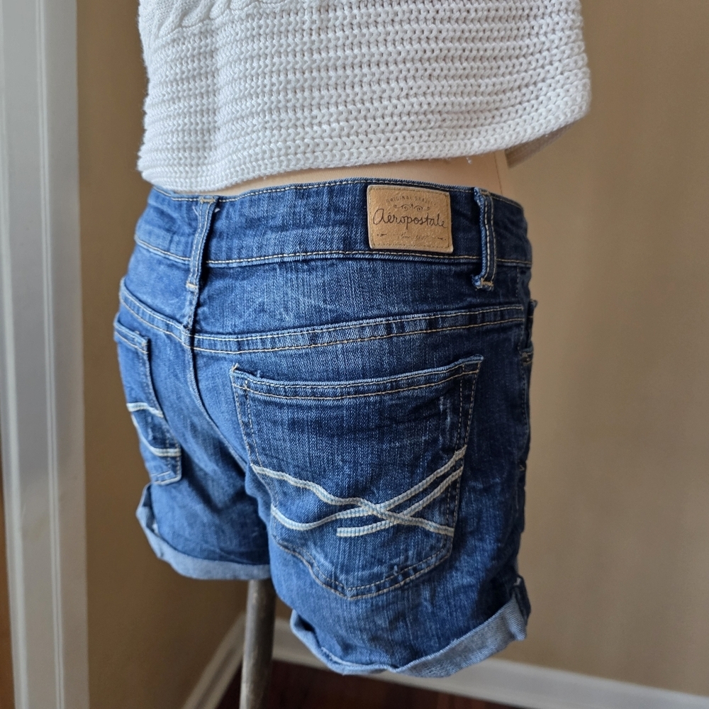 Aeropostale Dark Wash Cuffed Jean Shorts Size 5/6 VGUC - Picture 6 of 8